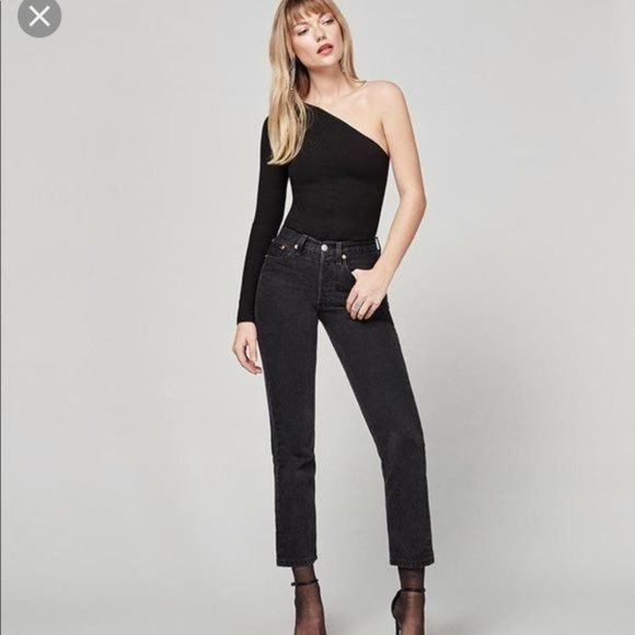 Reformation Stewart One Shoulder Tee Top in Black Large Womens Blouse - Picture 11 of 11